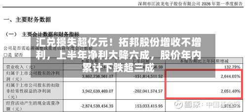 汇兑损失超亿元！拓邦股份增收不增利，上半年净利大降六成，股价年内累计下跌超三成-第2张图片