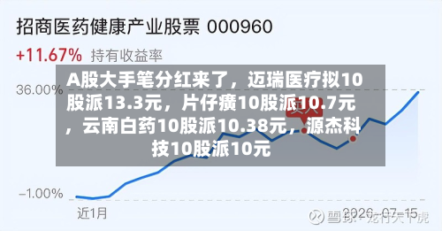 A股大手笔分红来了，迈瑞医疗拟10股派13.3元，片仔癀10股派10.7元，云南白药10股派10.38元	，源杰科技10股派10元-第3张图片
