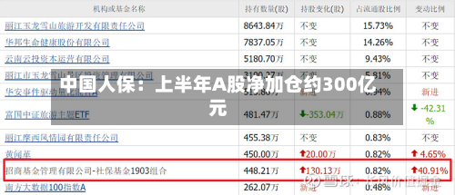 中国人保:上半年A股净加仓约300亿元