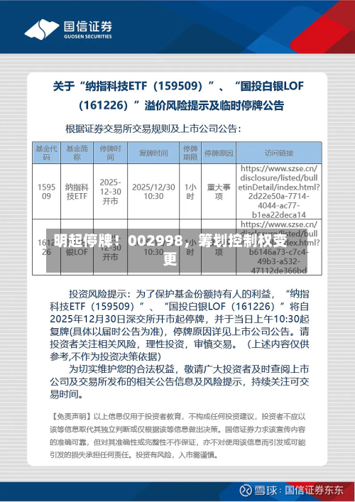 明起停牌！002998，筹划控制权变更-第2张图片